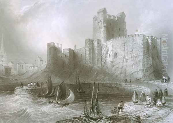 Carrickfergus Castle, County Antrim, Northern Ireland, from 'Scenery and Antiquities of Ireland Oil Painting by William Henry Bartlett