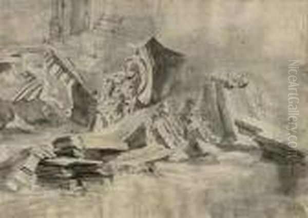 Studies Of Classical Columns, Capitals And Architraves Oil Painting by Jan Asselyn