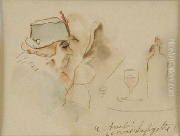 Femme Au Cafe, Rue Lafayette Oil Painting by Maurice Asselin