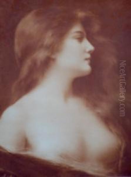 Portrait Of Young Woman Head And
 Shoulders In Profile; Photogravure In Sepia, Signed Within The Plate, 
Bears Label For The Kunsthandlung Ulrich Putze Buchhandlung, Munich, 
Verso, 47x39cm: Together With A Similar Photogravure Portrait In Sepia 
By T Oil Painting by Angelo Asti