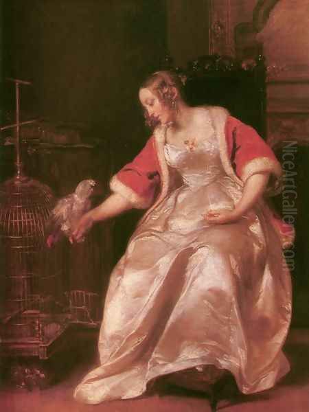 Does He Love Me - after 1847 Oil Painting by Karoly Brocky