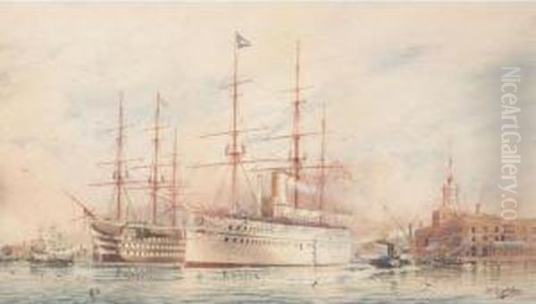 H.m.transport Serapis At Portsmouth Oil Painting by William Edward Atkins