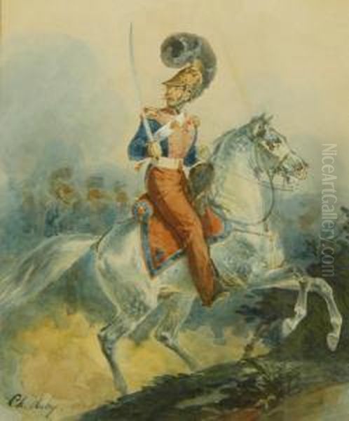 Il Dragone Marchese De Capelle A Cavallo Oil Painting by Charles Aubry