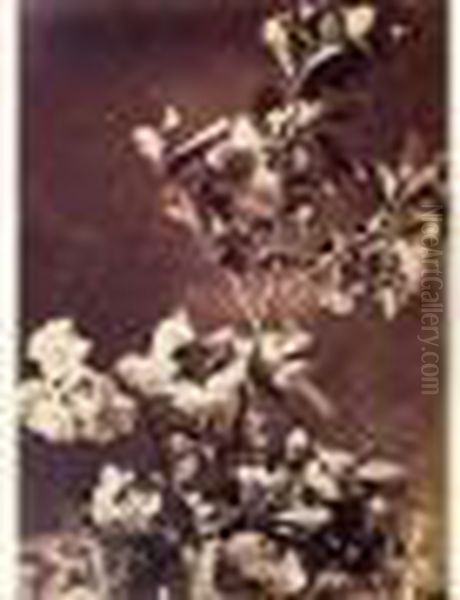 Etude De Cerisier En Fleurs - Vers 1865 Oil Painting by Charles Aubry
