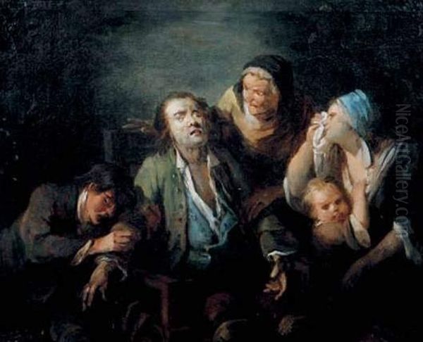 La Famille Autour Du Patriarche
 Papier Maroufle Sur Toile, Portant Au Dos Une Inscription A La Plume : 