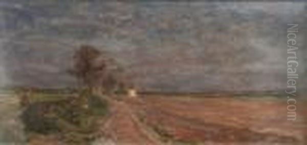 Traveller In A Landscape Oil Painting by James Aumonier