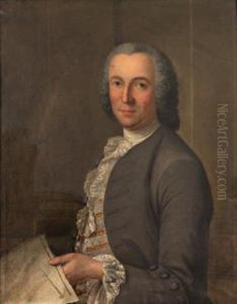 Portrait D'architecte Oil Painting by Jacques-Andre-Joseph Aved