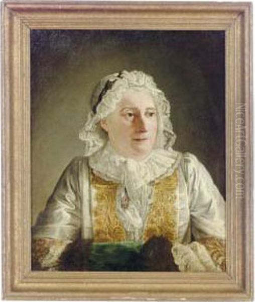 Portrait Of Madame Crozat, Half-length, In A White Dress And Bonnet Oil Painting by Jacques-Andre-Joseph Aved