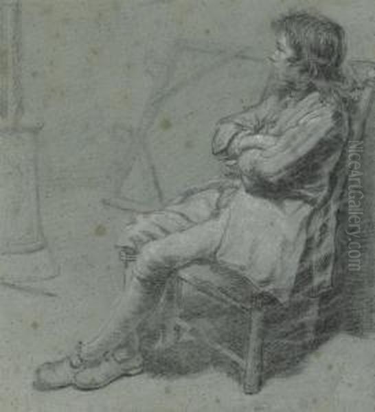 A Boy Seated In A Painter's Studio Oil Painting by Jacques-Andre-Joseph Aved
