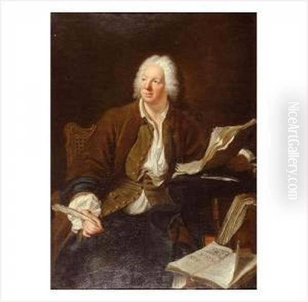 Portrait De Jean Baptiste Rousseau Oil Painting by Jacques-Andre-Joseph Aved