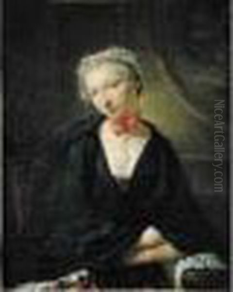 Portrait De Femme En Domino Noir Oil Painting by Jacques-Andre-Joseph Aved