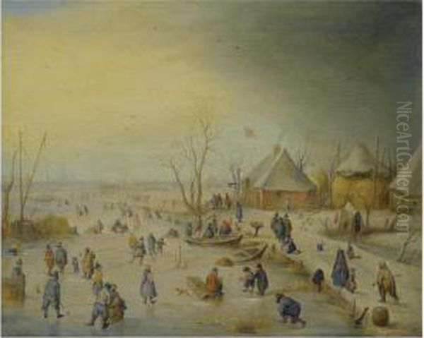 A Winter Landscape With Kolf 
Players, Skaters And Numerous Otherfigures On A Frozen River Near An 
Inn, An Extensive Landscapebeyond Oil Painting by Hendrick Avercamp