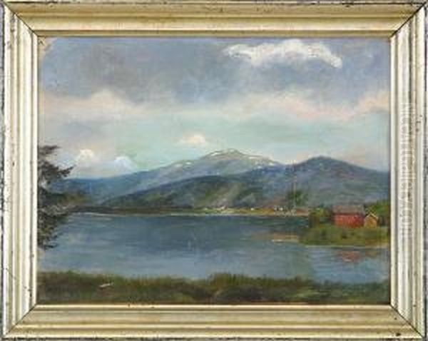 A Norwegian Landscape By A Fiord Oil Painting by Knud (Andreassen) Baade