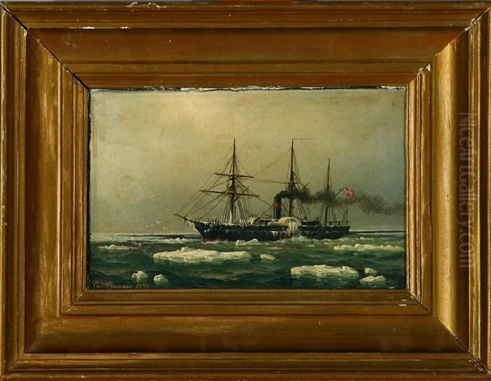 A Steamship In The Great Sound, Denmark Oil Painting by Carl Emil Baagoe