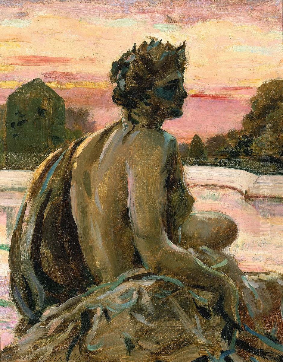 One of the Figures at the Parterre d'Eau Oil Painting by James Carroll Beckwith