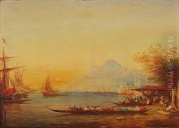 Vue Animee Du Bosphore Oil Painting by Adolphe Bachmann