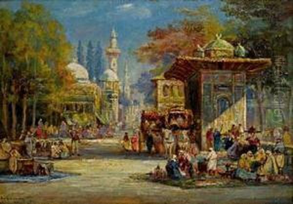 Vue De Constantinople Oil Painting by Adolphe Bachmann