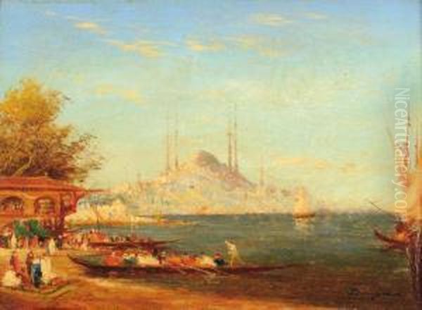 Vue Du Bosphore Oil Painting by Adolphe Bachmann