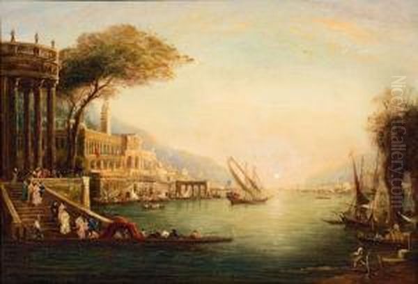 Vue Du Bosphore, Constantinople. Oil Painting by Adolphe Bachmann