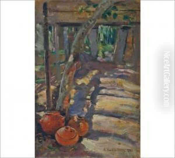 Yard Oil Painting by Hugo Elias Backmansson