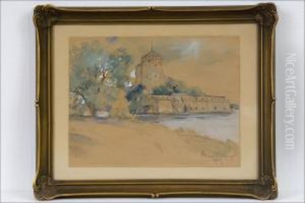 Olavinlinna - Olofsborg. Oil Painting by Hugo Elias Backmansson