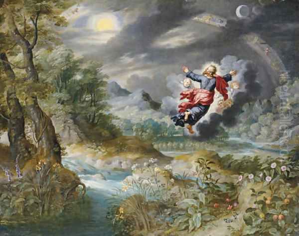 God creating the Sun, the Moon and the Stars in the Firmament Oil Painting by Jan Brueghel the Younger