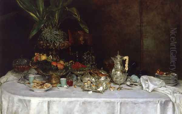 Dessert Oil Painting by Etienne Prosper Berne-Bellecour