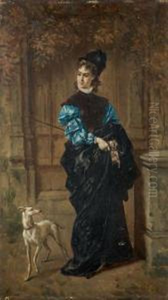 Elegant Lady With A Greyhound Oil Painting by Ladislaus Bakalowicz