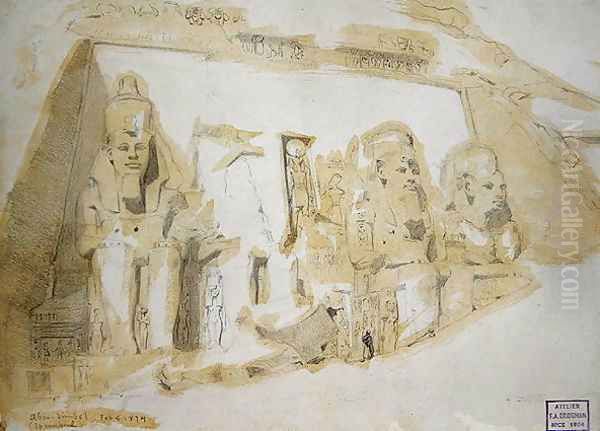 Four colossal Statues of Ramesses II (1279-1213 BC) at the Great Temple of Abu Simbel, 1874 Oil Painting by F. A. Bridgeman