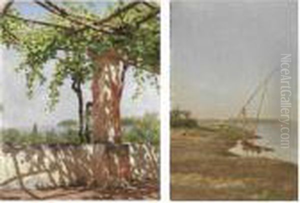 Sotto Il Pergolato; Riva Del Nilo Al Cairo Oil Painting by Stefan W. Bakalowicz