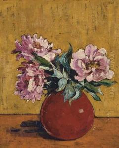 A Vase Of Peonies Oil Painting by Arthur Baker-Clack