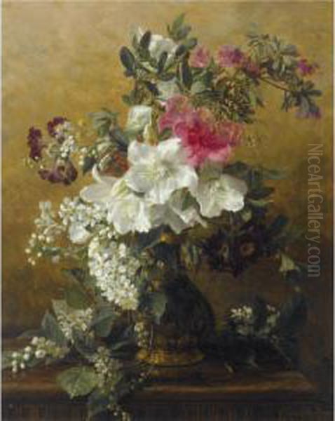 A Flower Still Life Oil Painting by Geraldine Jacoba Van De Sande Bakhuyzen