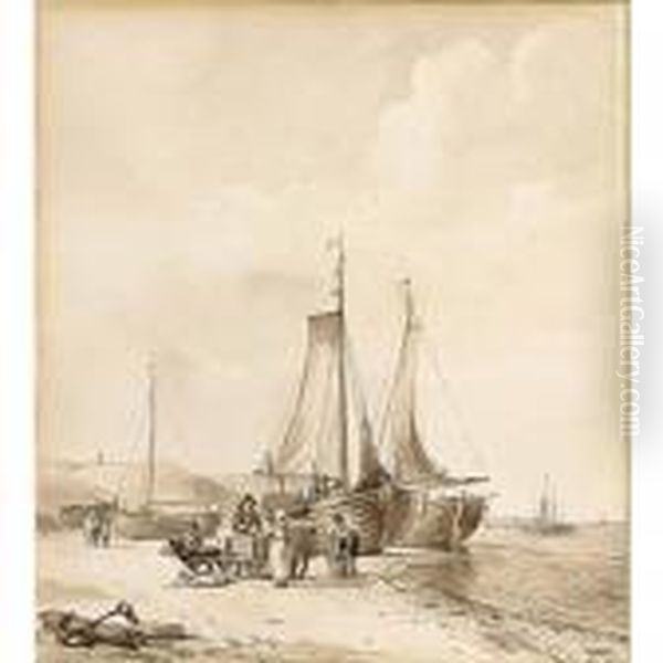 Sorting The Catch On Scheveningen Beach Oil Painting by Hendrikus van den Sande Bakhuyzen