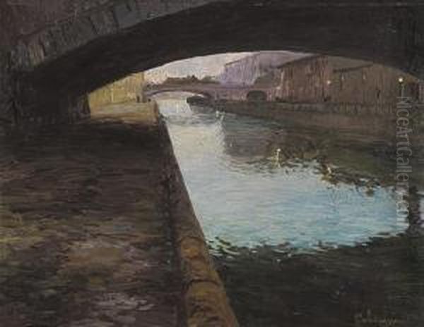 Naviglio Oil Painting by Guglielmo Baldassini