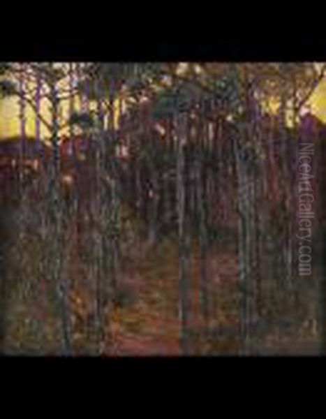 La Pineta Al Tramonto Oil Painting by Guglielmo Baldassini