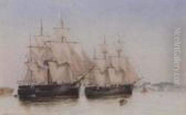 Torpedo Boats (#) Leomas 
Corvette (#) Bacchante (#) Alexandra (#) Iron Duke (#) Iron Ship Oil Painting by Auguste Ballin