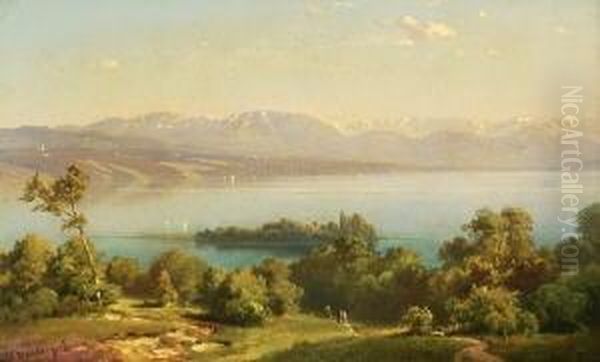 Am Ostufer Des Starnberger
 Sees. Oil Painting by Friedrich Bamberger