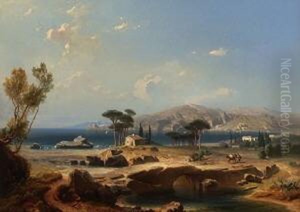 Andalusische
 Kustenlandschaft Oil Painting by Friedrich Bamberger