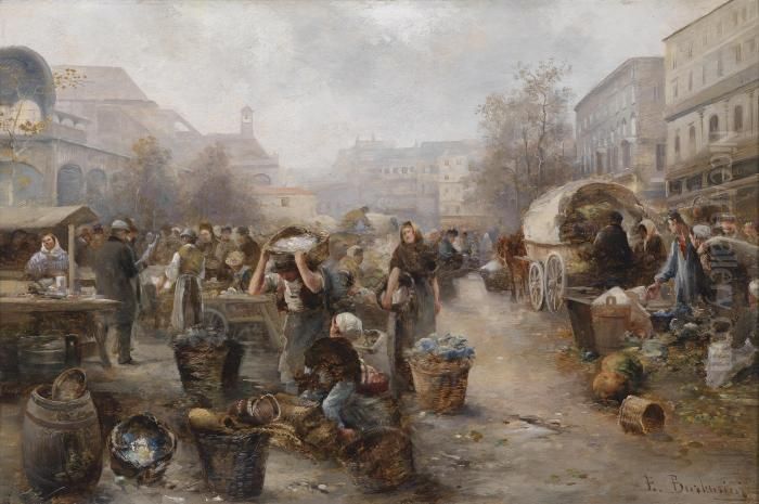 Market Day Inbratislava Oil Painting by Emil Barbarini