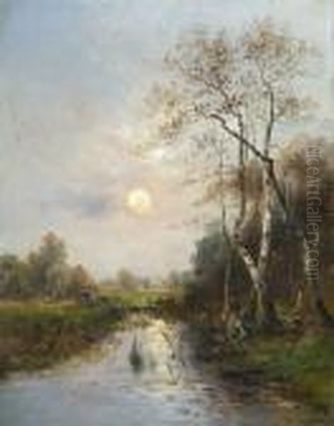 Bachlandschaft Im
 Abendlicht. Oil Painting by Emil Barbarini