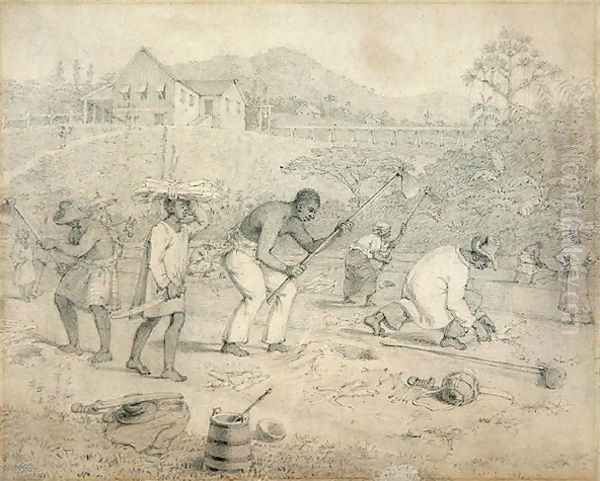 Planting the Sugar Cane, Trinidad Oil Painting by Richard Bridgens