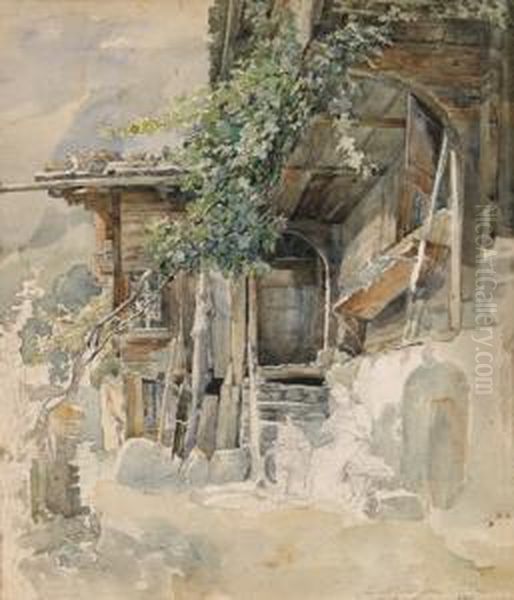 Madchen Am Spinnrad Oil Painting by Franz Barbarini