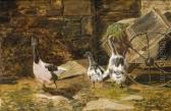 Patos En La Granja Oil Painting by Mariano Barbasan Lagueruela