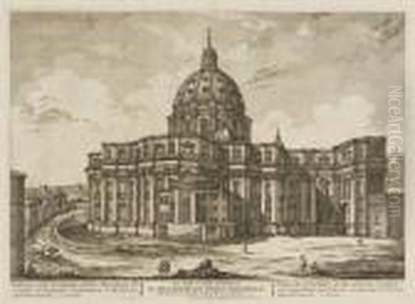 Veduta Dell'esterno Della 
Basilica Di S. Pietro In Vaticano; Veduta Dell'interno Della Chiesa Di 
S. Costanza Oil Painting by Jean Barbault