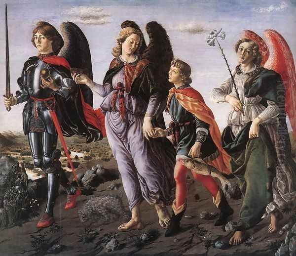 The Three Archangels with Tobias c. 1470 Oil Painting by Francesco Botticini