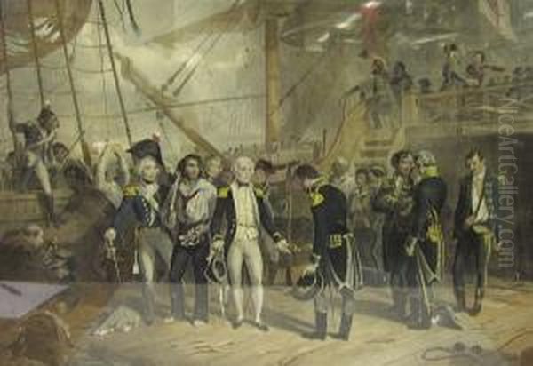 Nelson On Board The San Josef 
Receiving The Sword Of The Spanish Admiral At The Battle Of St Vincent 
Febry. 14th 1797. Oil Painting by Thomas Jones Barker
