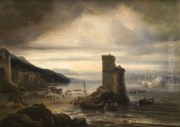 L'attaque De Nuit D'un Fort Sur Une Cotemediterraneenne Oil Painting by Theodore Gudin