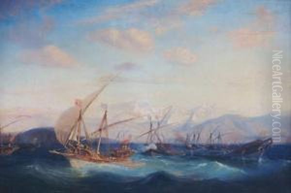 Battle At Sea Oil Painting by Theodore Gudin