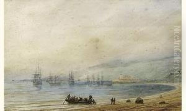 Scene De Debarquement Oil Painting by Theodore Gudin