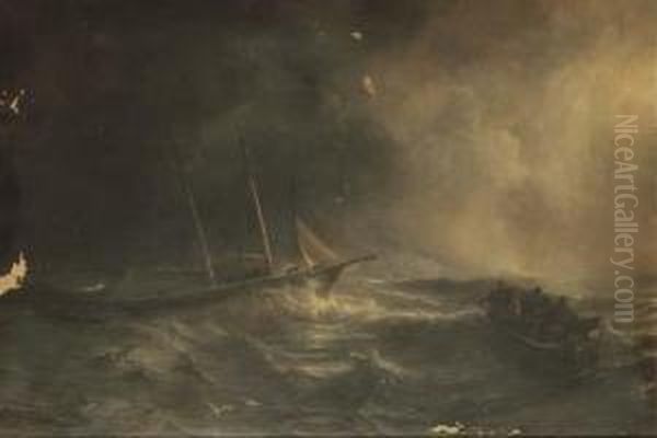 The Schooner 'claymore' In A Swell; And The 'claymore' In Acalm Oil Painting by Theodore Gudin